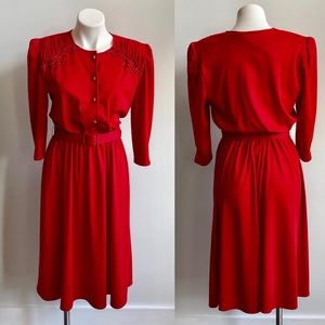 Vintage Red Belted Holiday Dress